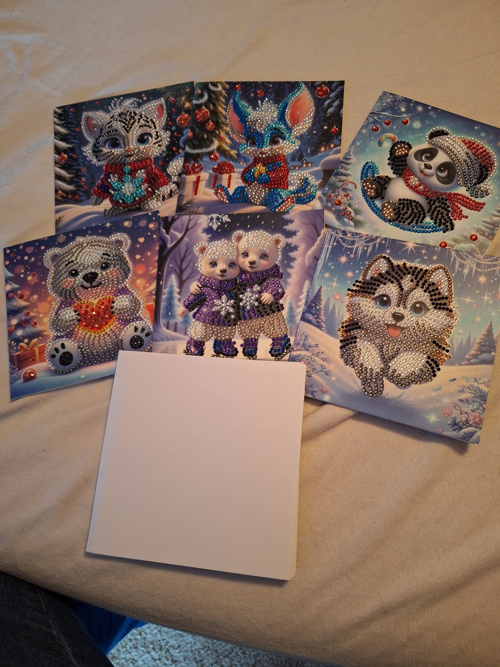Set of 6 Sparkling Winter Animal Diamond Art Cards - Multicolor